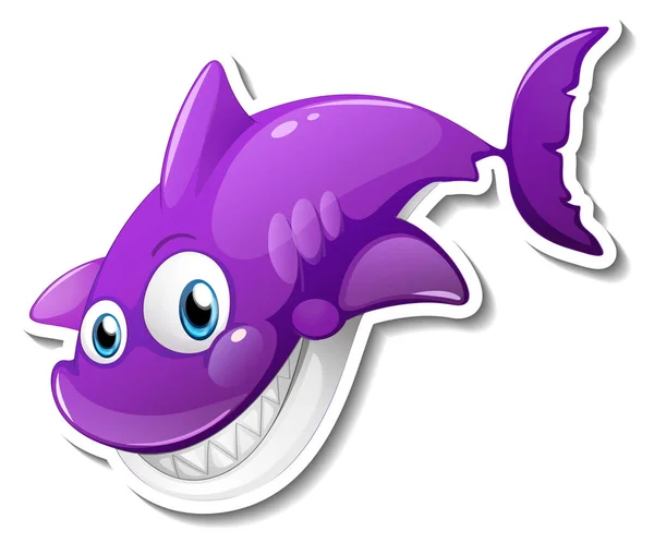 Smiling Shark Cartoon Sticker Illustration — Stock Vector