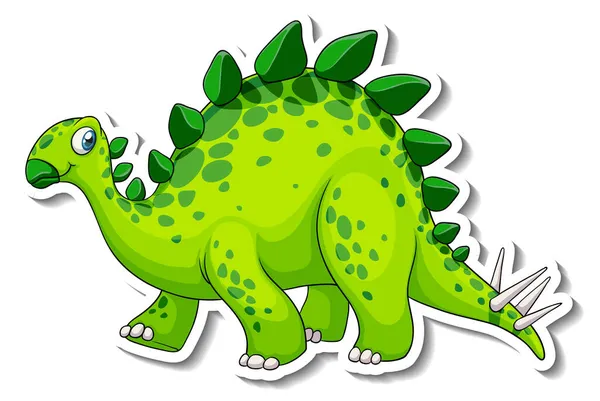 Stegosaurus Dinosaurio Dibujo Animado Carácter Etiqueta Engomada Ilustración — Vector de stock