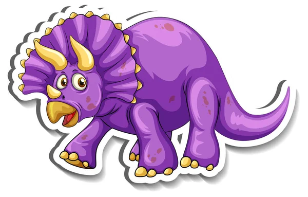 Triceratops Dinosaurio Dibujo Animado Carácter Etiqueta Engomada Ilustración — Vector de stock