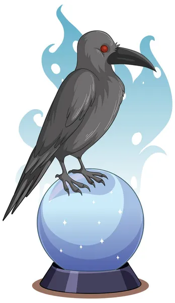 Черная Ворона Иллюстрации Волшебной Стеклянной Сферы — стоковый вектор