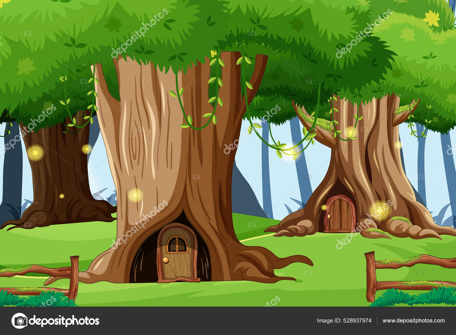 Flower fairy sitting in trunk tree house Vector Image