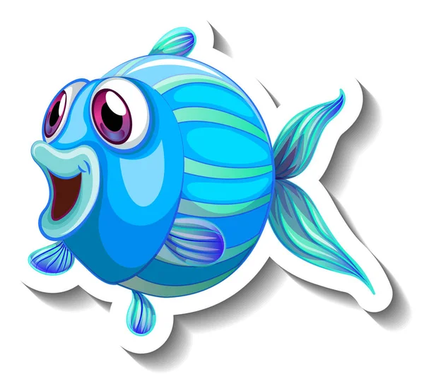 Sea Animal Cartoon Aufkleber Mit Niedlichen Fischen Illustration — Stockvektor