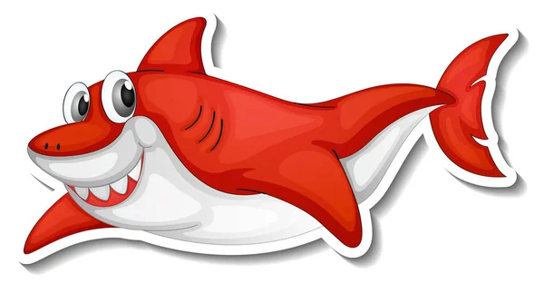 Tubarão Sorridente Desenho Animado Etiqueta Ilustração —  Vetores de Stock