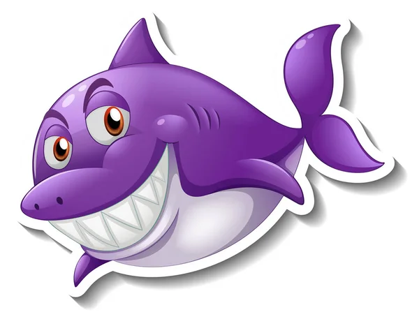 Smiling Shark Cartoon Sticker Illustration — Stock Vector