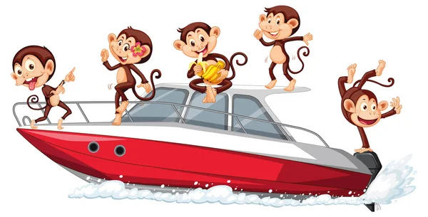 Kleine Affen Auf Schnellboot Illustration — Stockvektor