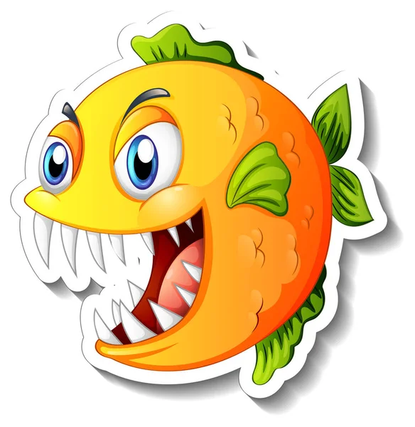 Angry Piranha Fish Cartoon Sticker Illustration — Stock Vector