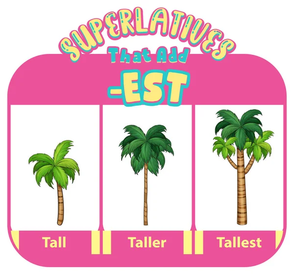 Vergelijkende Superlatieve Bijvoeglijke Naamwoorden Voor Woord Hoge Illustratie — Stockvector