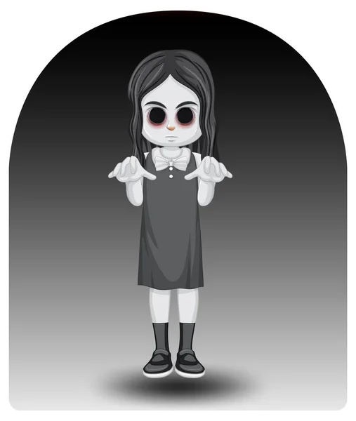 Przerażający Mały Duch Dziewczyna Czarnymi Oczami Ilustracja — Wektor stockowy