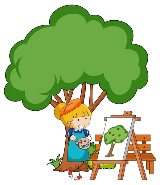 Mały Artysta Rysunek Drzewa Obraz Odizolowany Białym Tle Ilustracji — Wektor stockowy