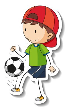 Futbol çizgi filmi karakteri canlandıran bir çocuğun çıkartma şablonu izole edilmiş.