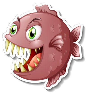 Kızgın piranha balığı çizgi film çıkartması çizimi