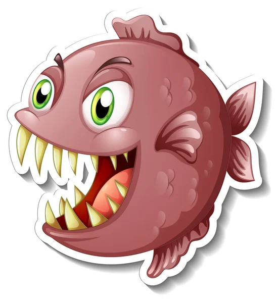 Angry Piranha Peixe Desenho Animado Etiqueta Ilustração — Vetor de Stock