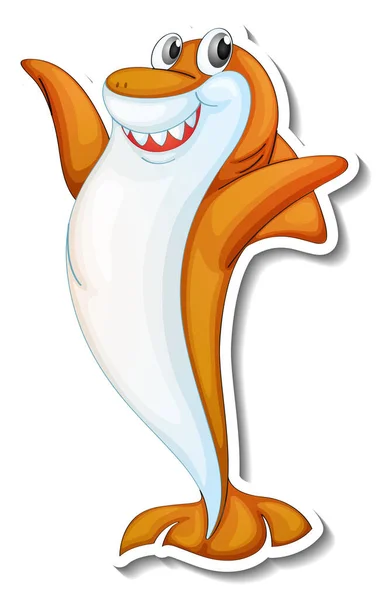 Funny Orange Shark Cartoon Character Sticker Illustration — Stock Vector