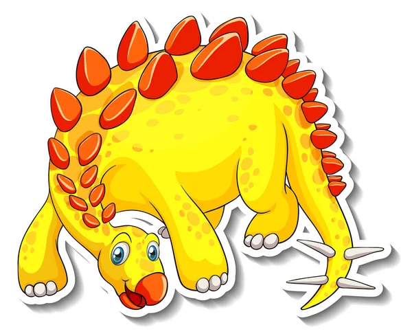 Stegosaurus Dinosaurio Dibujo Animado Carácter Etiqueta Engomada Ilustración — Archivo Imágenes Vectoriales