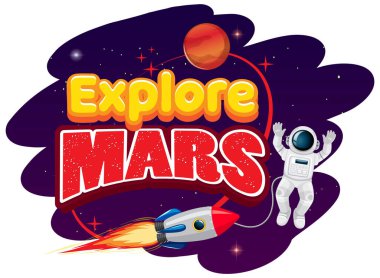 Mars kelime logo tasarımını roket ve astronot illüstrasyonuyla keşfedin