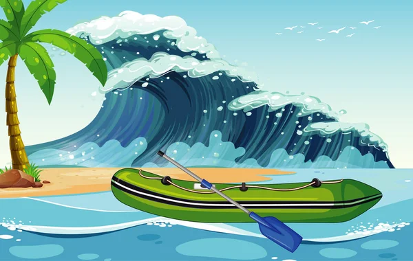 Opblaasbare Boot Het Strand Illustratie — Stockvector