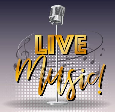 Klasik mikrofon illüstrasyonlu canlı müzik afişi