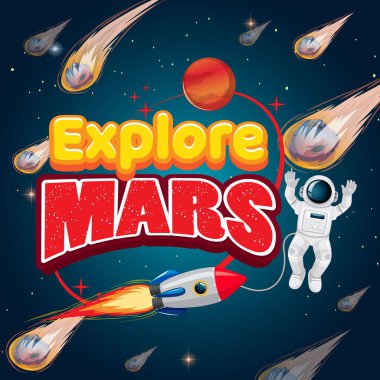 Kuyrukluyıldız ve asteroit poster resimli astronot