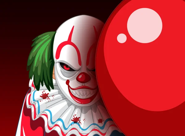 Clown Raccapricciante Faccia Sbirciare Fuori Dietro Palloncino Illustrazione — Vettoriale Stock