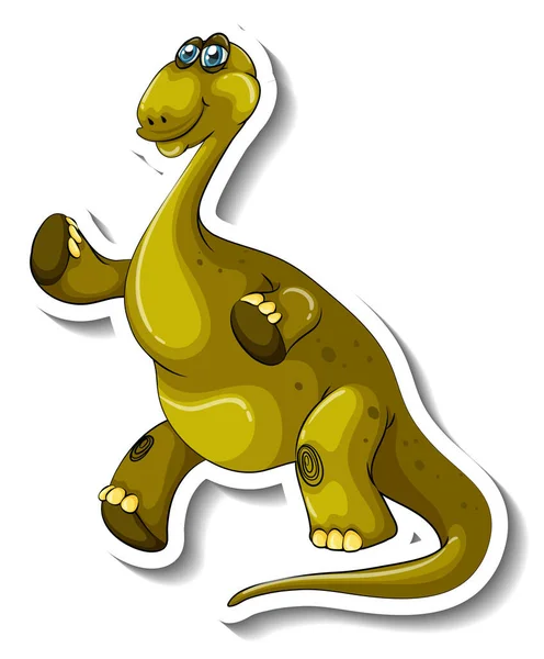 Brachiosaurus Dinosaur Cartoon Character Sticker Illustration — Stock Vector