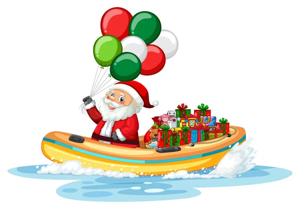 Der Weihnachtsmann Mit Seinen Geschenken Auf Dem Boot — Stockvektor