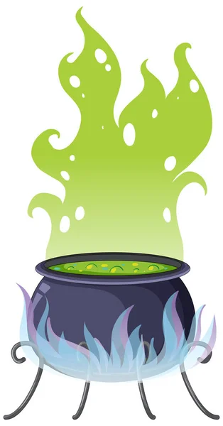 緑の煙のイラストと魔女鍋 — ストックベクタ