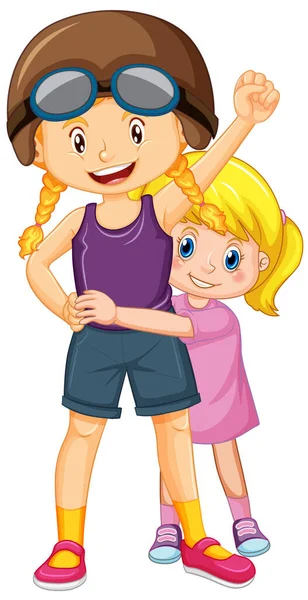Two Cute Girls Hugging Each Other Illustration — Stock Vector