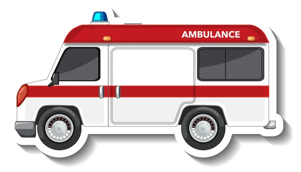 Sticker Ontwerp Met Zijaanzicht Van Ambulance Auto Geïsoleerde Illustratie — Stockvector
