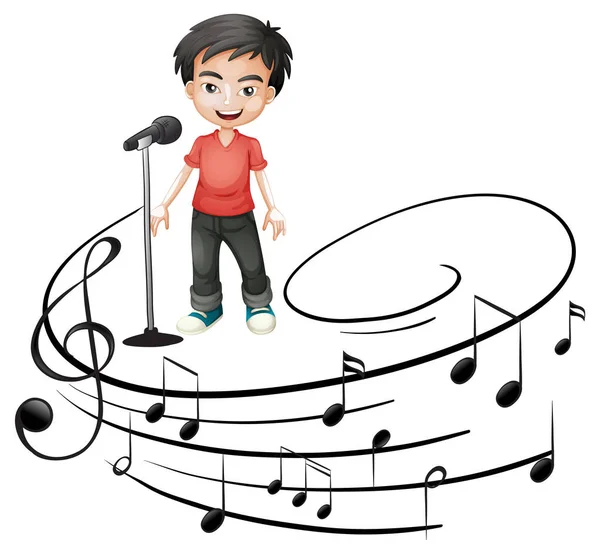 歌唱家用音乐旋律符号演唱的涂鸦卡通人物 — 图库矢量图片