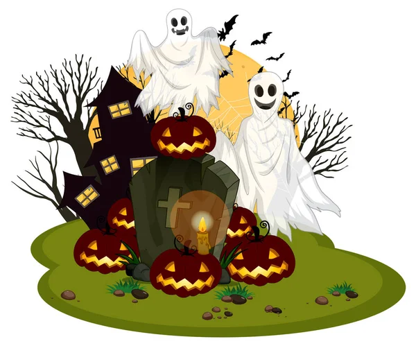 Halloween Ghosts Jack Lantern Illustration — Stock Vector