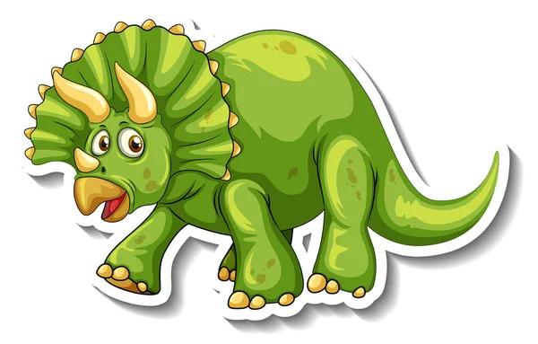 Triceratops Dinosaurus Cartoon Karakter Sticker Illustratie — Stockvector