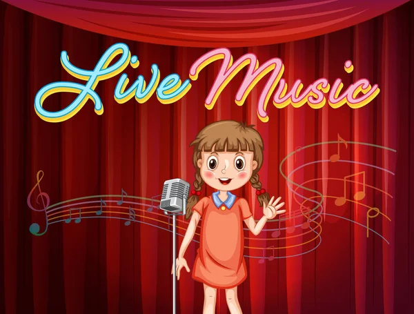 Little Girl Performing Singing Stage Illustration — Stock Vector