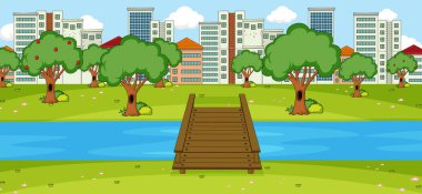 Park ve şehir manzarası resimli yatay sahne