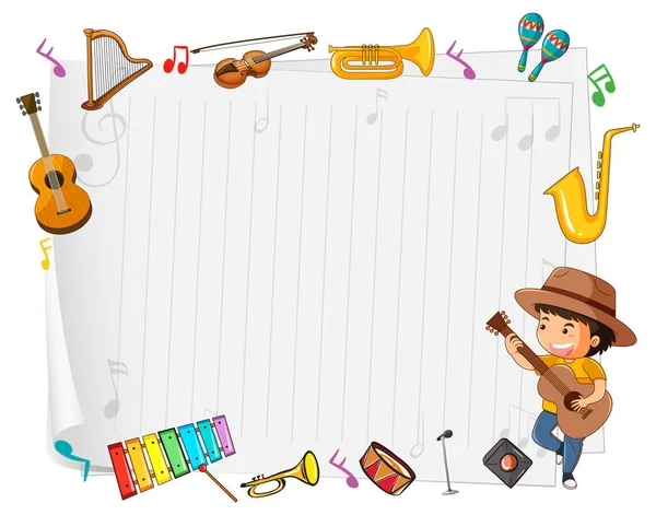 Leeres Papier Mit Musikinstrumenten Illustration — Stockvektor