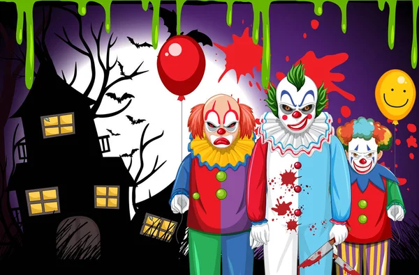 Drei Killer Clowns Zeichentrickfigur Illustration — Stockvektor