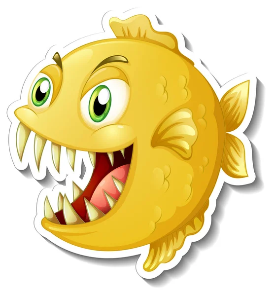 Boze Piranha Vis Cartoon Sticker Illustratie — Stockvector