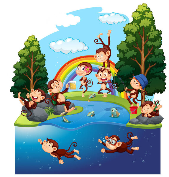 Смешные обезьяны в лесу