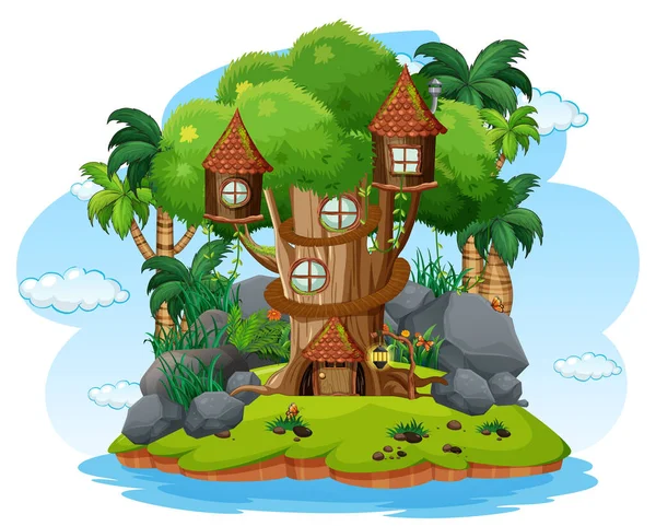 Casa Del Árbol Fantasía Sobre Fondo Blanco Ilustración — Vector de stock