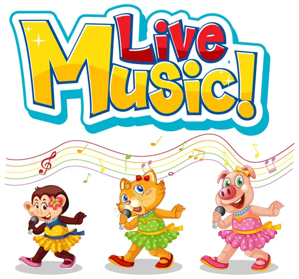 Live Music Logo Mit Niedlichen Tieren Singende Illustration — Stockvektor