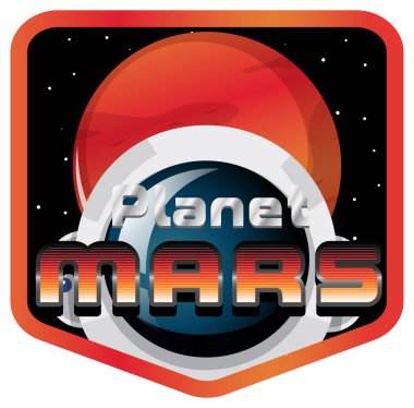 Mars Gezegeni kelime logosu tasarımı ile Mars Gezegeni çizimi