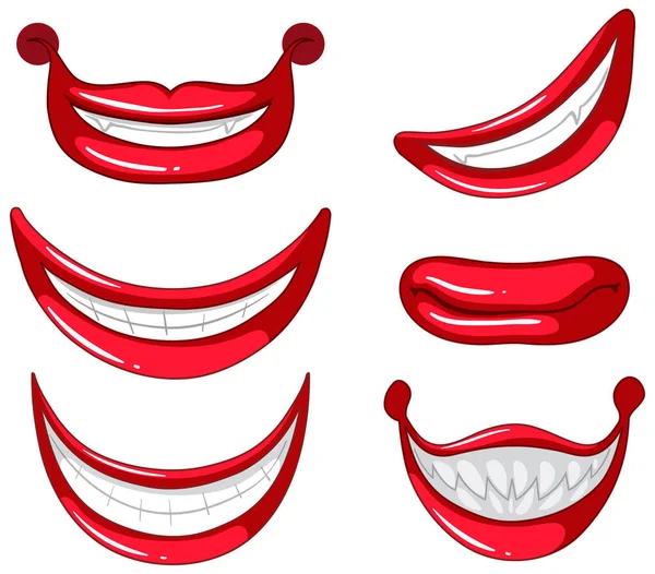 Creepy Clown Mouths Set Illustration — Stock Vector