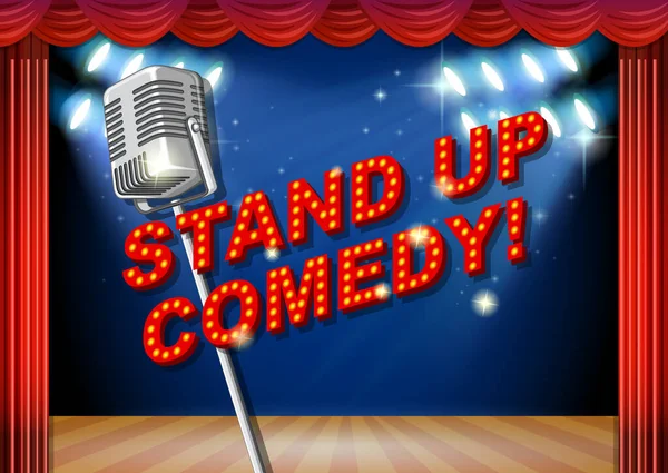 Stå Upp Komedi Banner Med Vintage Mikrofon Illustration — Stock vektor