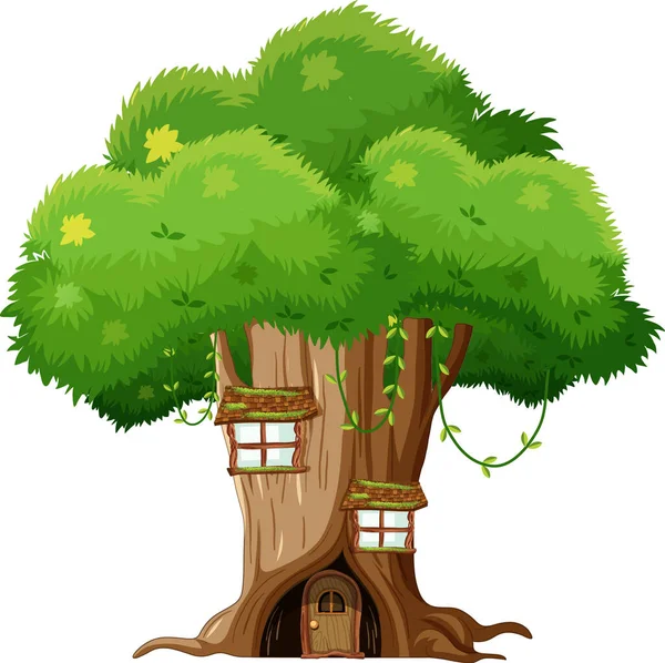 Fantaisie Arbre Maison Intérieur Tronc Arbre Sur Fond Blanc Illustration — Image vectorielle