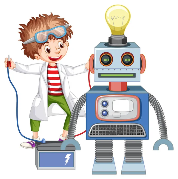 Młody Chłopiec Naprawianie Ilustracji Robota — Wektor stockowy