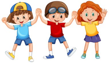 Üç çocuk el ele tutuşuyor.