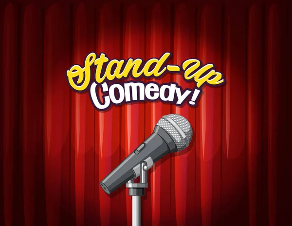 Stand Comedy Banner Red Curtains Background Illustration — Stock Vector