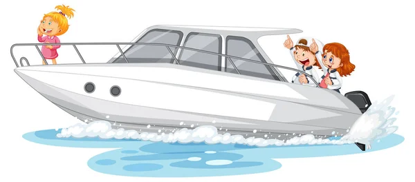 Kinder Auf Einem Schnellboot Cartoon Illustration — Stockvektor