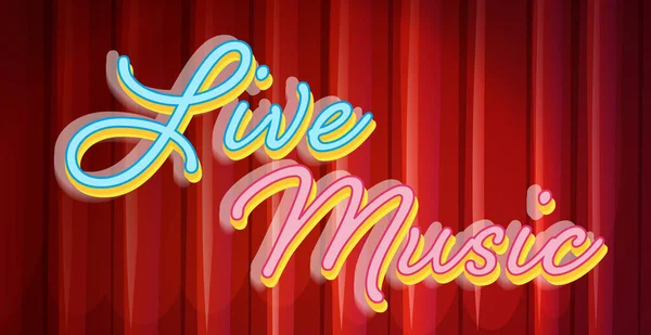 Live Music Banner Red Curtain Illustration — Stock Vector