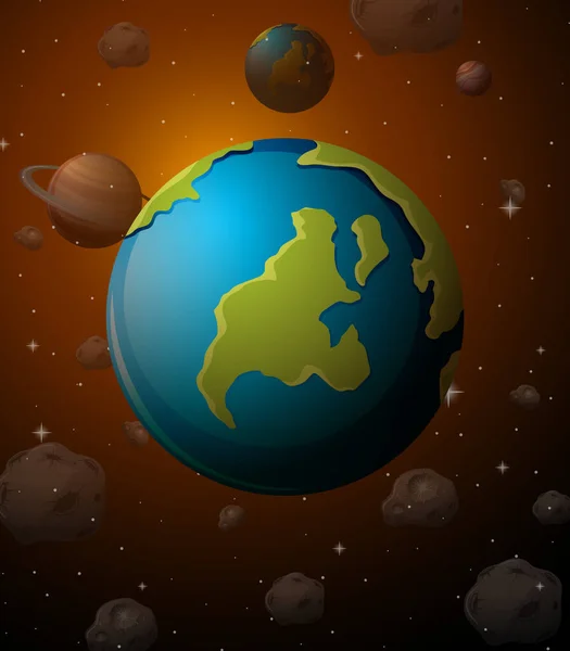 Erath Πλανήτης Στο Διάστημα Εικονογράφηση Φόντου — Διανυσματικό Αρχείο