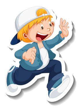 İzole edilmiş bir erkek çizgi film karakteri ile çıkartma şablonu